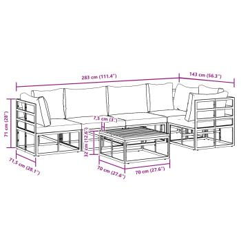 Gartensofa-set mit Kissen 6 pcs Schwarz Aluminium
