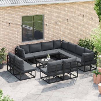 Garten-Sofa-Set 11 pcs Schwarz 70 x 70 x 32 cm Aluminium