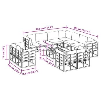 Garten-Sofa-Set 12 pcs Schwarz 70 x 70 x 32 cm Aluminium