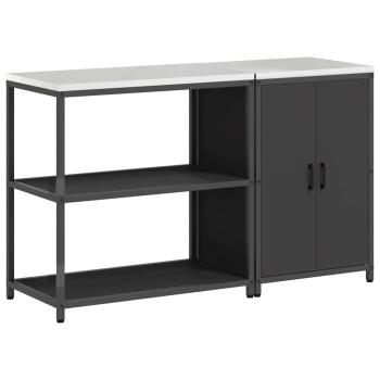 Küchenlager-Set mit Regal mit Speicher mit Tür Verstellbar 2 pcs Schwarz 150 x 50 x 92 cm