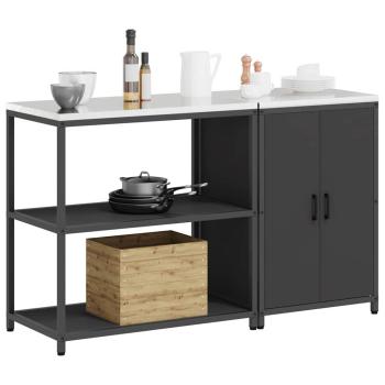 Küchenlager-Set mit Regal mit Speicher mit Tür Verstellbar 2 pcs Schwarz 150 x 50 x 92 cm