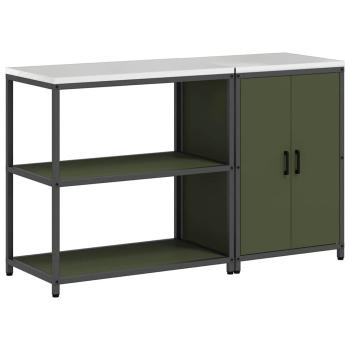 Küchenlager-Set mit Regal mit Speicher mit Tür Verstellbar 2 pcs Olive Grün 150 x 50 x 92 cm