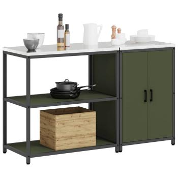 Küchenlager-Set mit Regal mit Speicher mit Tür Verstellbar 2 pcs Olive Grün 150 x 50 x 92 cm