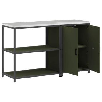 Küchenlager-Set mit Regal mit Speicher mit Tür Verstellbar 2 pcs Olive Grün 150 x 50 x 92 cm