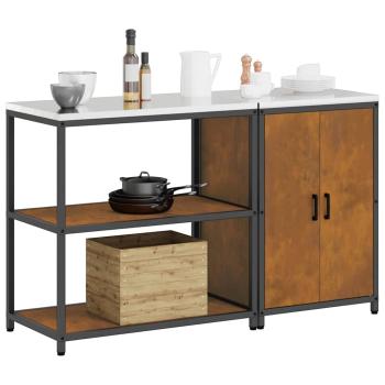 Küchenlager-Set mit Regal mit Speicher mit Tür Verstellbar 2 pcs Rostig 150 x 50 x 92 cm