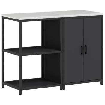 Küchenlager-Set mit Regal mit Speicher mit Tür Verstellbar 2 pcs Schwarz 120 x 50 x 92 cm