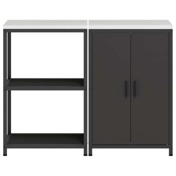 Küchenlager-Set mit Regal mit Speicher mit Tür Verstellbar 2 pcs Schwarz 120 x 50 x 92 cm