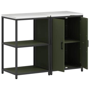 Küchenlager-Set mit Regal mit Speicher mit Tür Verstellbar 2 pcs Olive Grün 120 x 50 x 92 cm