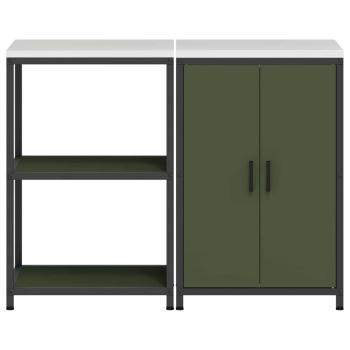 Küchenlager-Set mit Regal mit Speicher mit Tür Verstellbar 2 pcs Olive Grün 120 x 50 x 92 cm