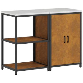 Küchenlager-Set mit Regal mit Speicher mit Tür Verstellbar 2 pcs Rostig 120 x 50 x 92 cm