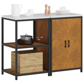 Küchenlager-Set mit Regal mit Speicher mit Tür Verstellbar 2 pcs Rostig 120 x 50 x 92 cm