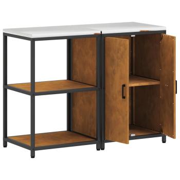 Küchenlager-Set mit Regal mit Speicher mit Tür Verstellbar 2 pcs Rostig 120 x 50 x 92 cm