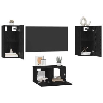 TV-Schrank-Set mit Regal 3 pcs Schwarz Eiche 60 x 30 x 30.5 cm