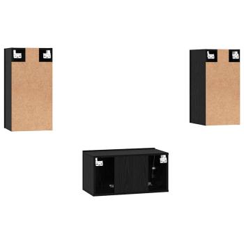TV-Schrank-Set mit Regal 3 pcs Schwarz Eiche 60 x 30 x 30.5 cm