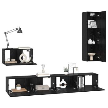 Wand TV Schrank mit Regal Sonstiges mit Speicher mit Tür 4 pcs Schwarz Eiche