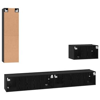 Wand TV Schrank mit Regal Sonstiges mit Speicher mit Tür 4 pcs Schwarz Eiche