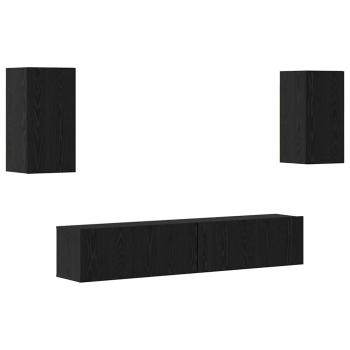 TV-Regalset mit Regal mit Speicher mit Tür 4 pcs Schwarz Eiche 80 x 30 x 30,5 cm