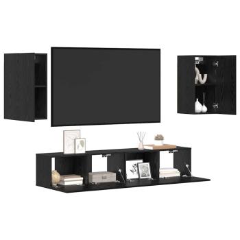 TV-Regalset mit Regal mit Speicher mit Tür 4 pcs Schwarz Eiche 80 x 30 x 30,5 cm