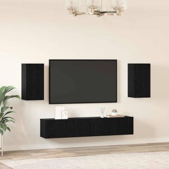TV-Regalset mit Regal mit Speicher mit Tür 4 pcs Schwarz Eiche 80 x 30 x 30,5 cm