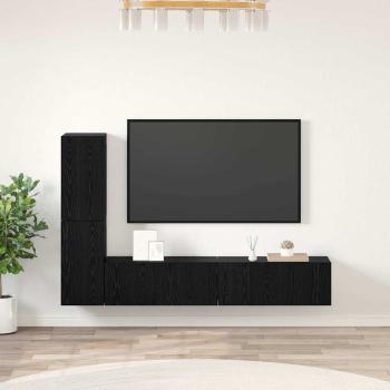 ARDEBO.de - Wand TV Schrank mit Regal mit Speicher mit Tür 4 pcs Schwarz Eiche Holzwerkstoff