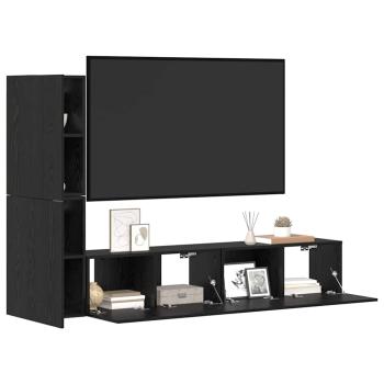 Wand TV Schrank mit Regal mit Speicher mit Tür 4 pcs Schwarz Eiche Holzwerkstoff