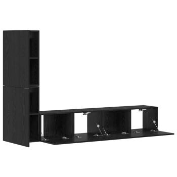 Wand TV Schrank mit Regal mit Speicher mit Tür 4 pcs Schwarz Eiche Holzwerkstoff