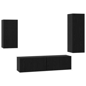 TV-Schranksatz mit Regal 4 pcs Schwarz Eiche 30,5 x 30 x 90 cm