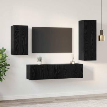 TV-Schranksatz mit Regal 4 pcs Schwarz Eiche 30,5 x 30 x 90 cm