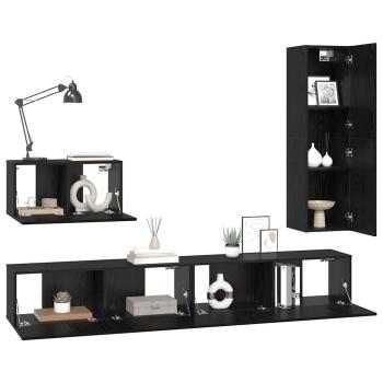 TV-Schrank-Set mit Regal Sonstiges 4 pcs Schwarz Eiche 30,5 x 30 x 110 cm