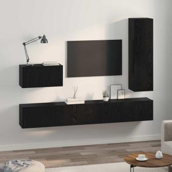 TV-Schrank-Set mit Regal Sonstiges 4 pcs Schwarz Eiche 30,5 x 30 x 110 cm