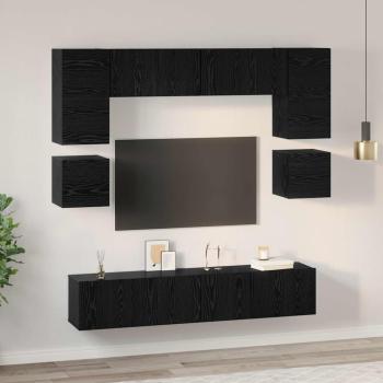 TV-Schrank-Set mit Regal Sonstiges mit Speicher mit Tür 8 pcs Schwarz Eiche 80 x 30 x 30 cm