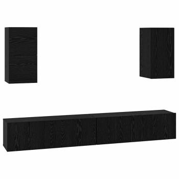 Wand TV Schrank mit Regal mit Speicher mit Tür 6 pcs Schwarz Eiche Holzwerkstoff