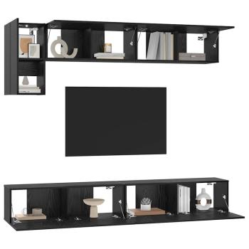 TV-Schrank-Set mit Regal mit Speicher mit Tür 5 pcs Schwarze Eiche