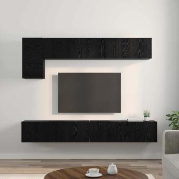 TV-Schrank-Set mit Regal mit Speicher mit Tür 5 pcs Schwarze Eiche