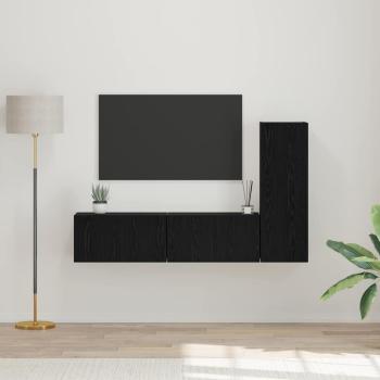 ARDEBO.de - TV-Regalset mit Regal 3 pcs Schwarz Eiche S 30,5 x 30 x 90 cm