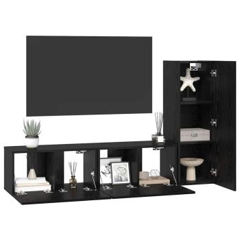 TV-Regalset mit Regal 3 pcs Schwarz Eiche S 30,5 x 30 x 90 cm