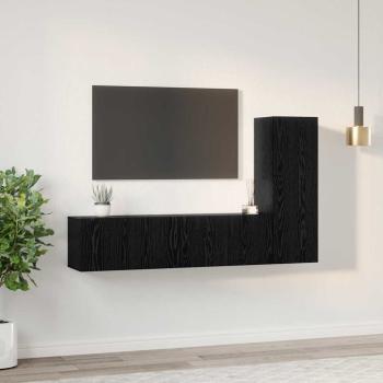 TV-Regalset mit Regal 3 pcs Schwarz Eiche S 30,5 x 30 x 90 cm