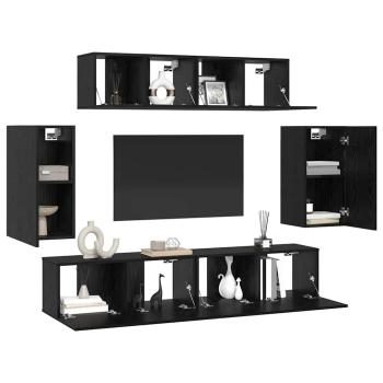 Wand TV Schrank mit Speicher mit Tür 6 pcs Schwarz Eiche Holzwerkstoff