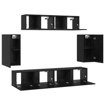 Wand TV Schrank mit Speicher mit Tür 6 pcs Schwarz Eiche Holzwerkstoff