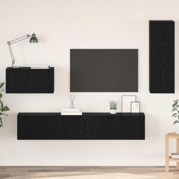 ARDEBO.de - Wand TV Schrank mit Regal Sonstiges mit Speicher mit Tür 4 pcs Schwarz Eiche