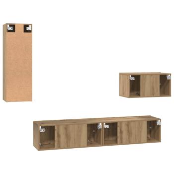 Wand TV Schrank 4 pcs Handwerklich gefertigter Eichenholz