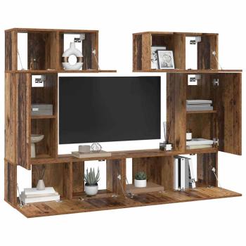 TV-Schrank-Set mit Regal mit Speicher mit Tür 6 pcs Altholz 80 x 30 x 30 cm