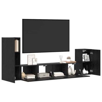Wand TV Schrank mit Regal mit Speicher mit Tür 4 pcs Schwarz Eiche Holzwerkstoff