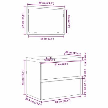 Badezimmermöbel Set 3 pcs Eiche handwerklich 60 x 38.5 x 45 cm