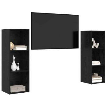 TV-Schrank-Set mit Regal 2 pcs Schwarz Eiche 107 x 35 x 37 cm