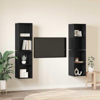 Wand TV Schrank mit Regal 4 pcs Schwarz Eiche 37 x 37 x 72 cm
