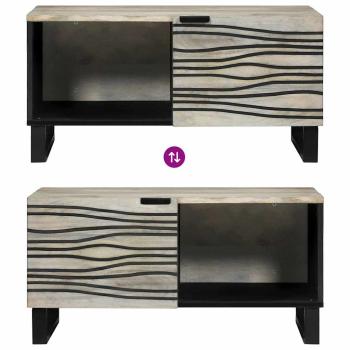 Couchtisch Weiß, Schwarz 80 x 50 x 40 cm Massives Mangoholz