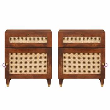 Nachttische Braun Rattan und massivem Mango Holz