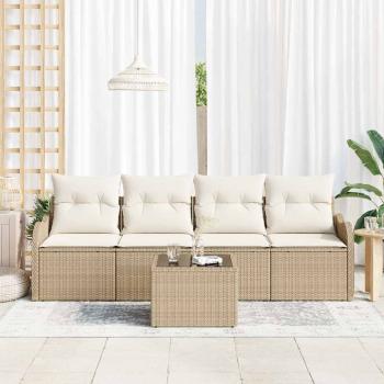 ARDEBO.de - 5-teiliges Garten-Sofa-Set mit Kissen Beige Poly-Rattan