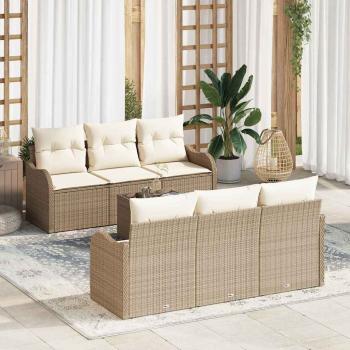 ARDEBO.de - 7-teiliges Garten Sofa Set mit Kissen Beige Poly Rattan